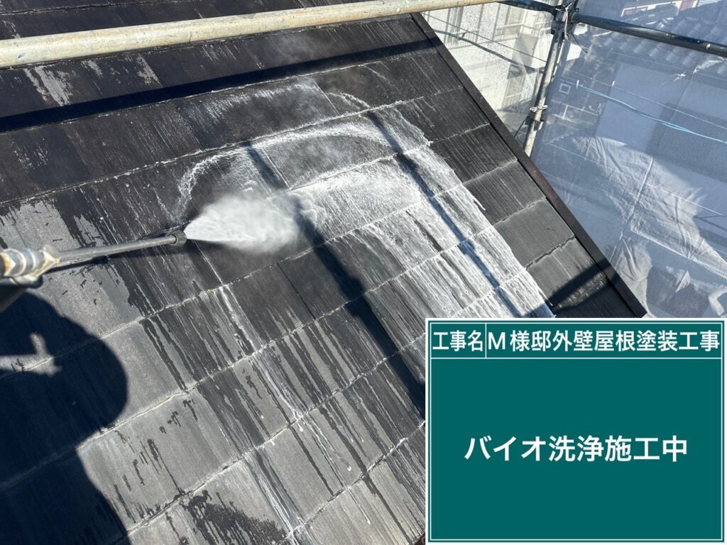 屋根バイオ液塗布